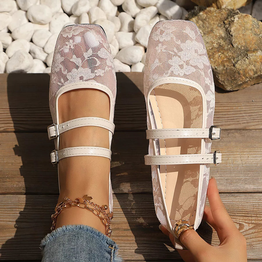 Mesh, Rubber Imported Size & flats in White with flat silhouette