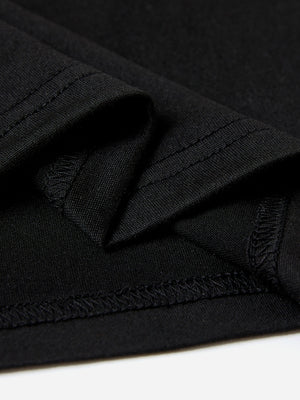 Black t-shirt with textured fabric and visible stitching detail