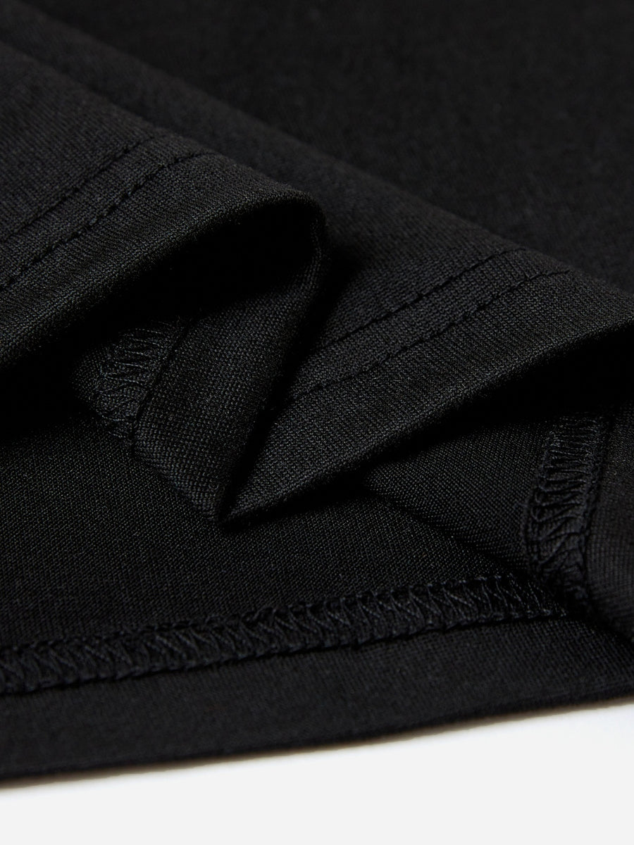 Black t-shirt with textured fabric and visible stitching detail