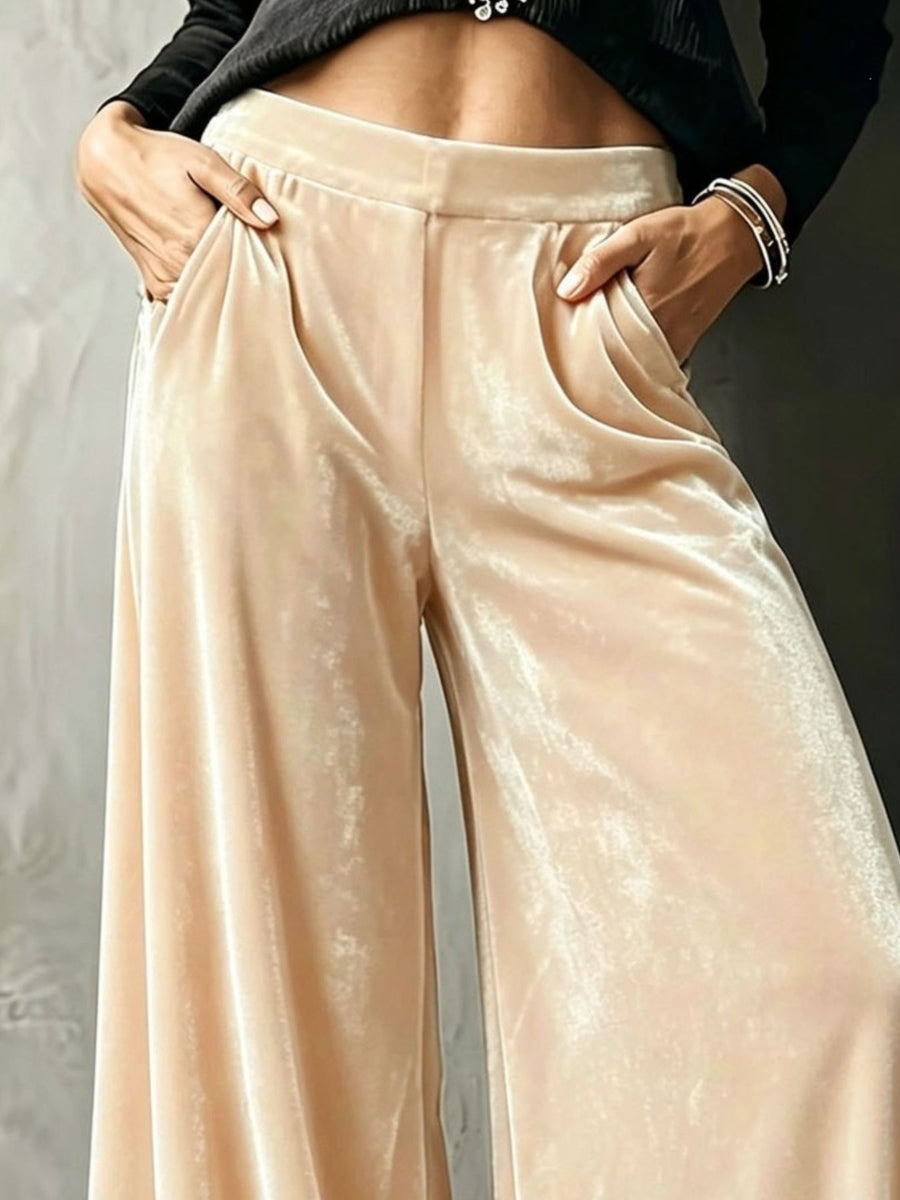 High-Waisted Wide-Leg Velvet Pants Plus Size in Purple