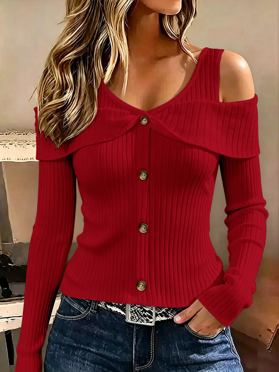 Sky Blue cold shoulder top with hip-length and pullover