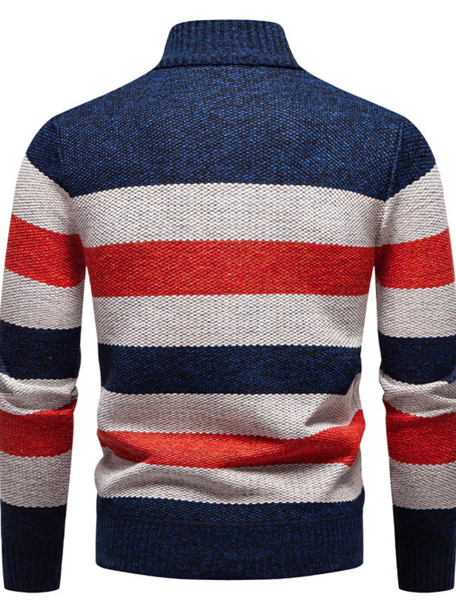 Moss with Men's Plus Size Striped Quarter-zip Sweater in Moss