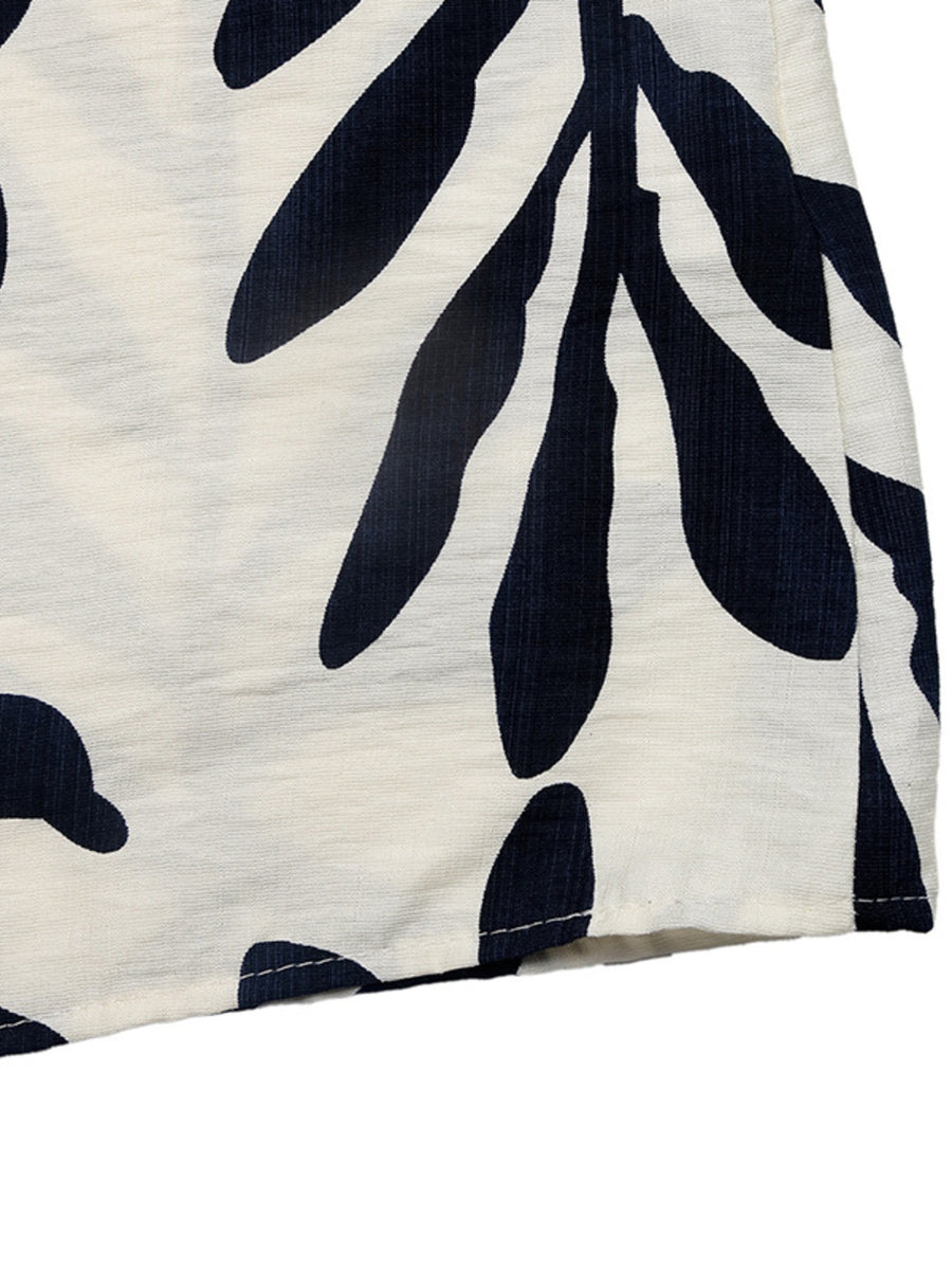 Tropical Leaf Print Belted Dress
