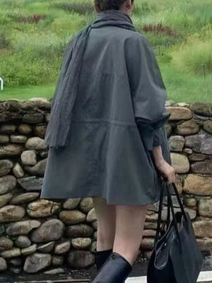 Moss trench coat with thigh-length and open-front