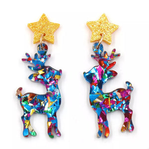 blue earrings featuring dangle and confetti