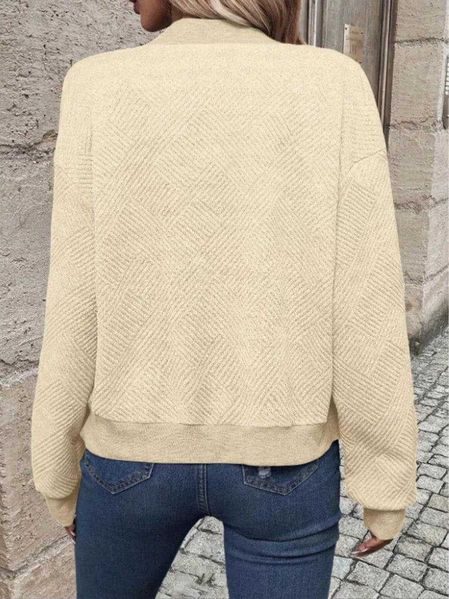 Khaki bomber jacket with waist-length and zip-front