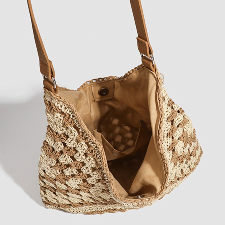 shoulder bag in Light Brown with geometric and crochet knit