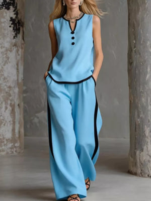 minimalist pajama set in White with v-neck