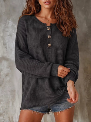 Black relaxed henley with henley