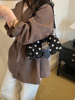 shoulder bag featuring polka-dot in chocolate brown with PU Leather Imported Size & texture