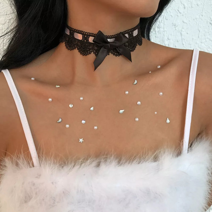 18K Gold-Plated, Alloy, lace, fabric Care instructions: Avoid wearing during exe choker in black with fitted silhouette