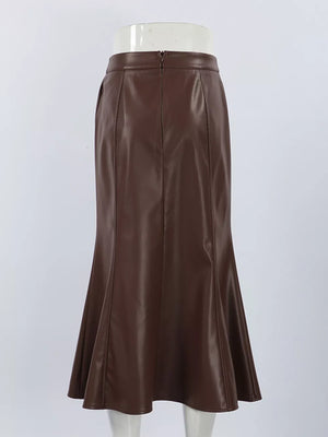 Slit Mermaid Midi Skirt in Khaki with seam detail