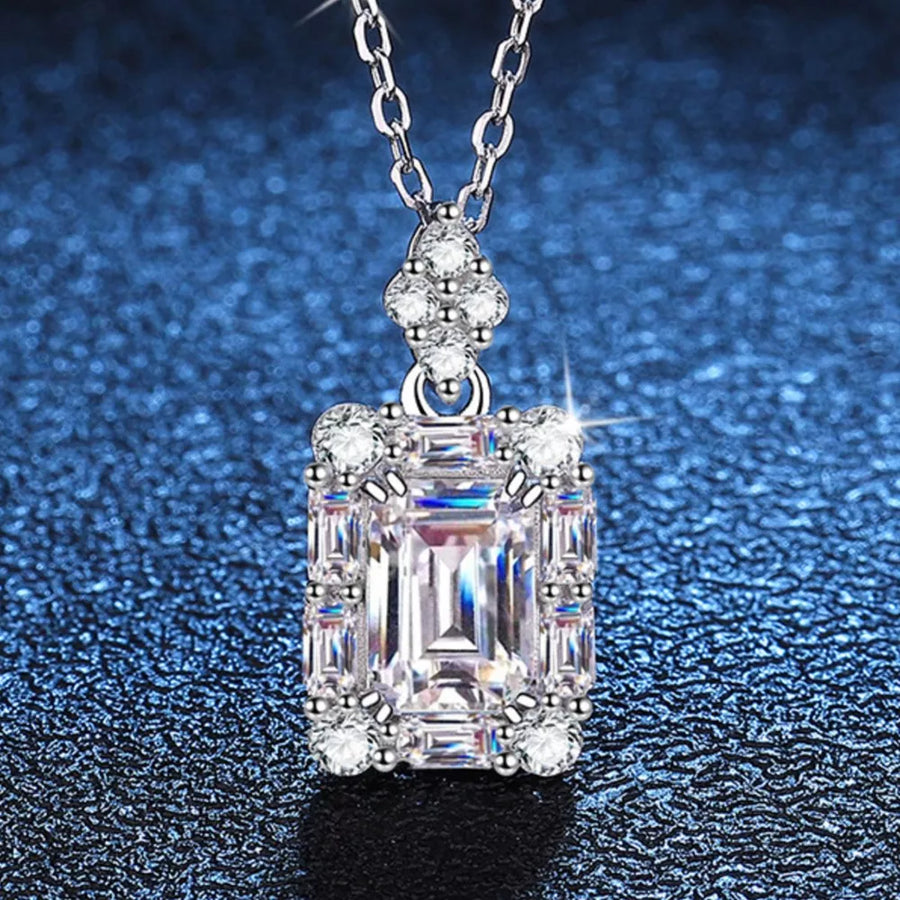 necklace in clear with moissanite stone and princess-length