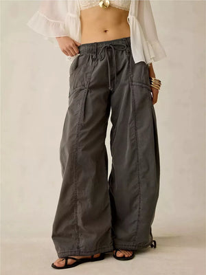 cargo pants in charcoal featuring high-waisted and wide-leg fit