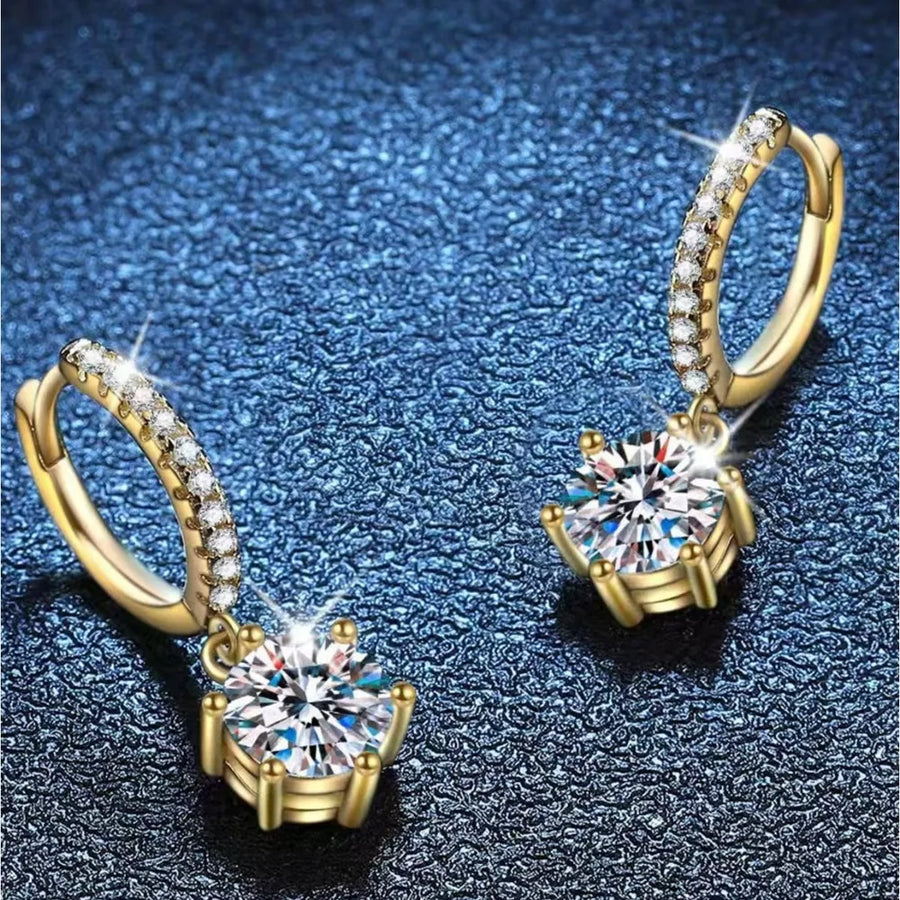 18K Rose Gold-Plated,925 sterling silver,Moissanite Carat weight: 1ct Care instr earrings in Gold with drop silhouette