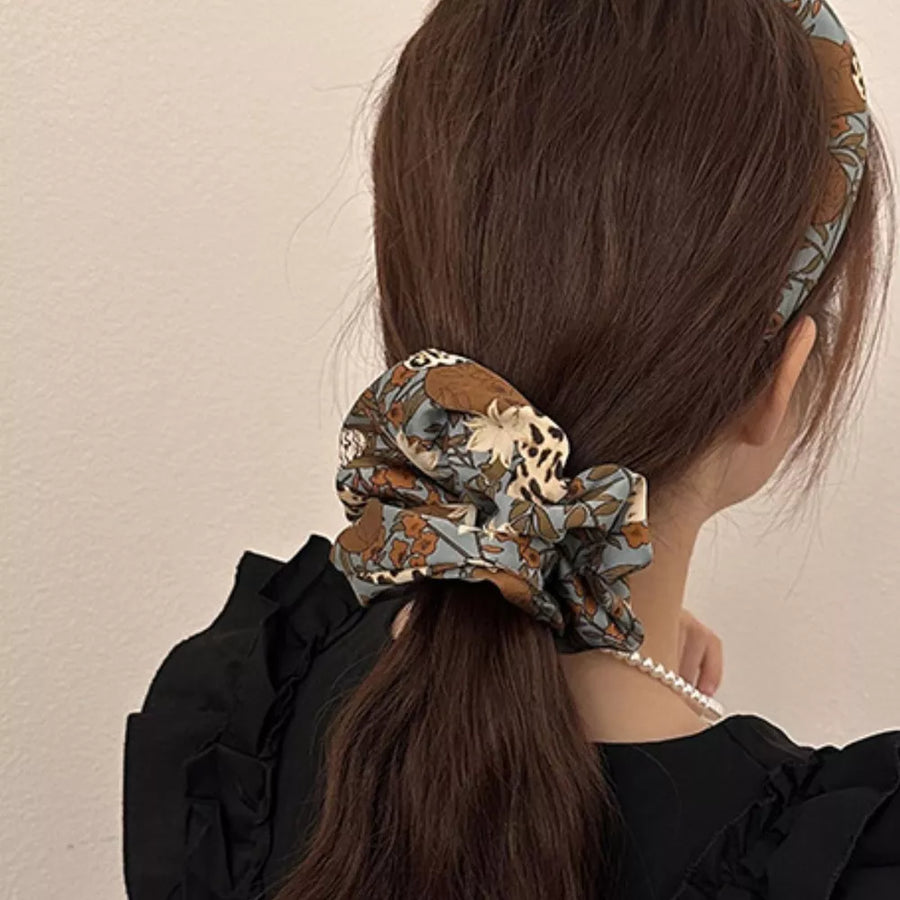 hair scrunchie set featuring floral in brown with polyester Imported Size & texture
