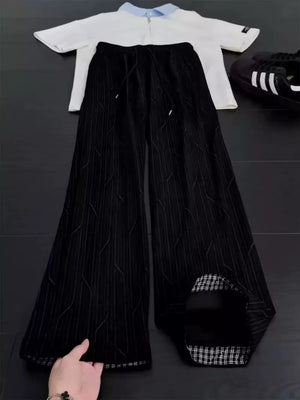95%polyester, 5%spandex Care instructions: Machine wash cold wide-leg pants in Black with wide-leg silhouette