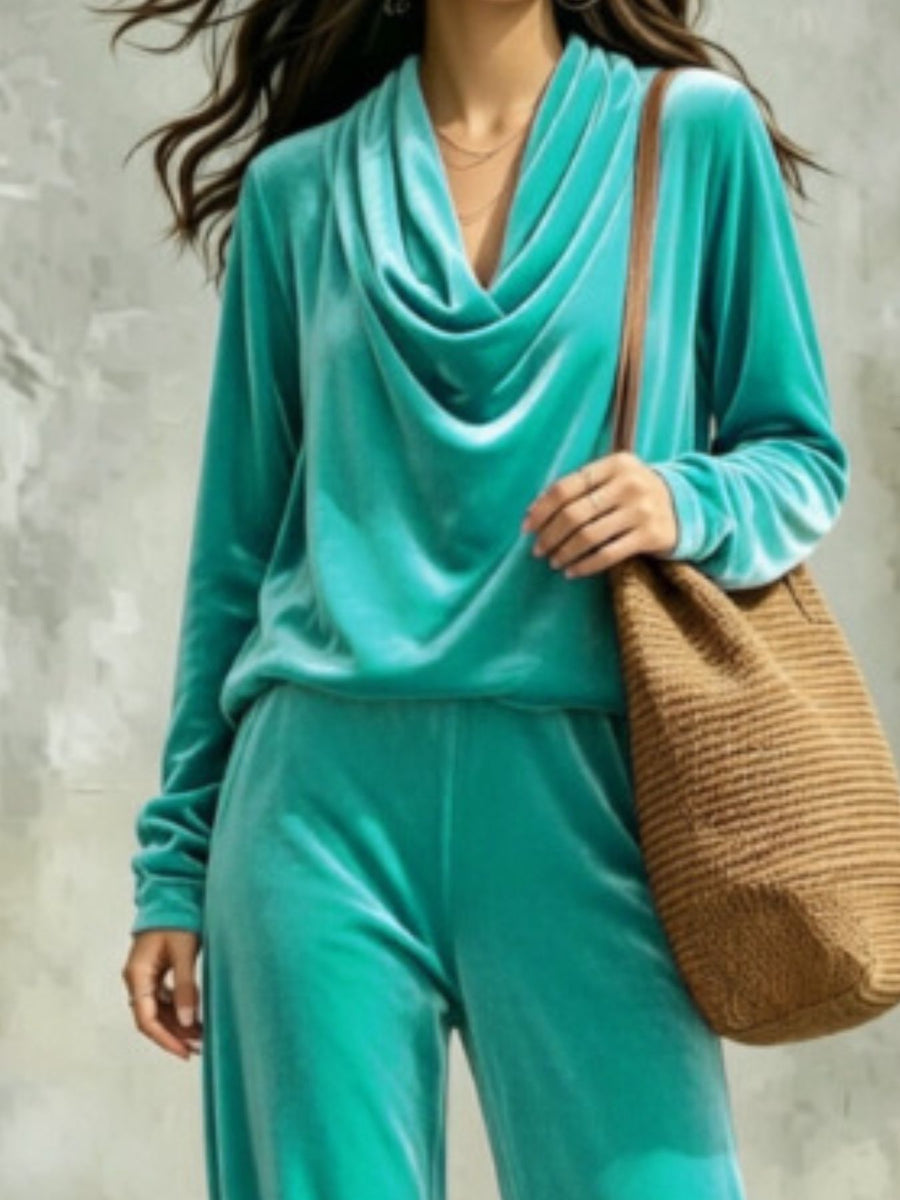black relaxed lounge set with cowl neck