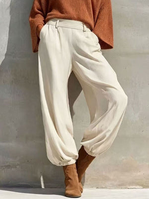 One-Shoulder Knit Top And High-Waisted Pants Set in Caramel with pocketed