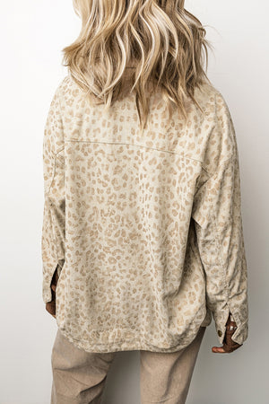 tan jacket featuring buttoned and leopard-print