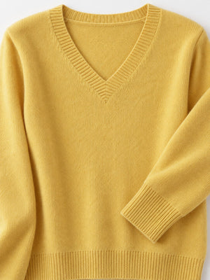 V-Neck Solid Color Sweater in Light Purple with lightweight
