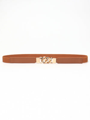 Chain detail faux leather elastic waist belt in Chocolate/Gold.
