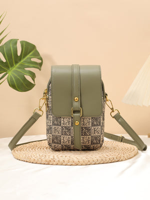 cream crossbody bag featuring flap closure and geometric