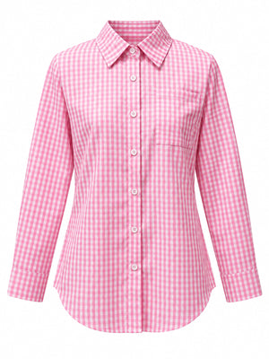 Red button-down shirt with buttoned and long sleeve