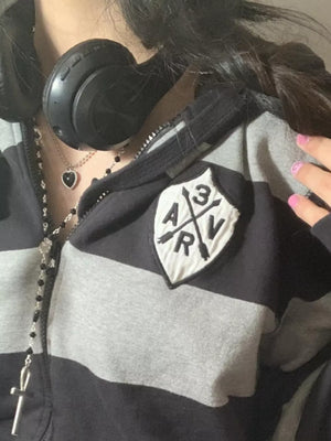 Black with Striped Zip-up Hoodie