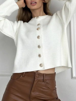 Khaki relaxed cardigan with crew neck
