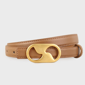 Caramel cowhide leather belt with gold buckle detail