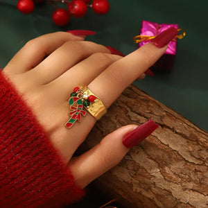 18k Gold-plated Christmas Charm Ring in Style F with 18K gold-plated