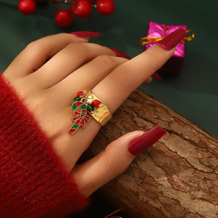18k Gold-plated Christmas Charm Ring in Style F with 18K gold-plated