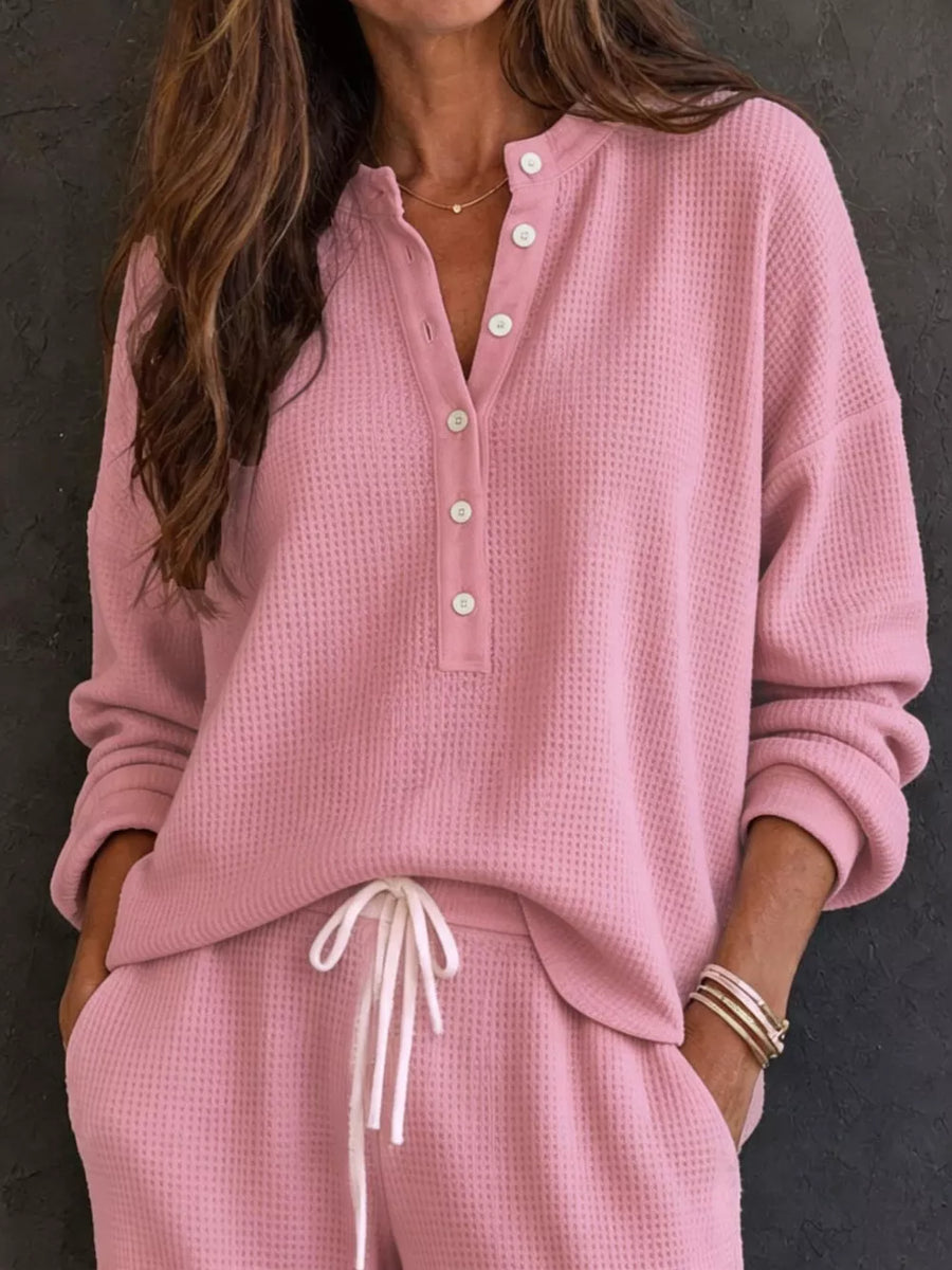 lounge set in Light Blue with waffle-knit and waffle-knit