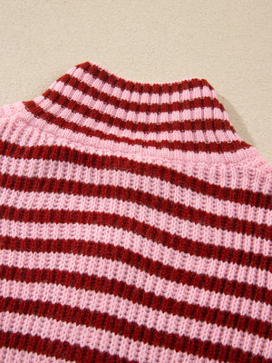 modern zip-up sweater in Deep Rose with mock neck