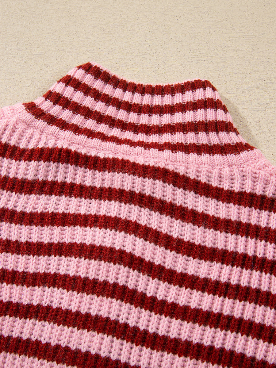 modern zip-up sweater in Deep Rose with mock neck
