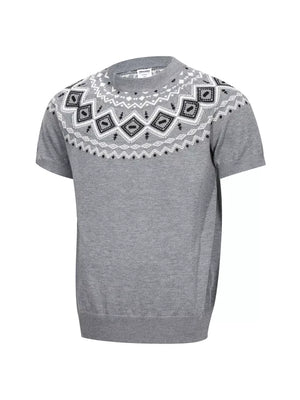 crewneck sweater in black with Fair Isle and stretch