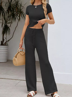 Brown lounge set with full-length and drawstring