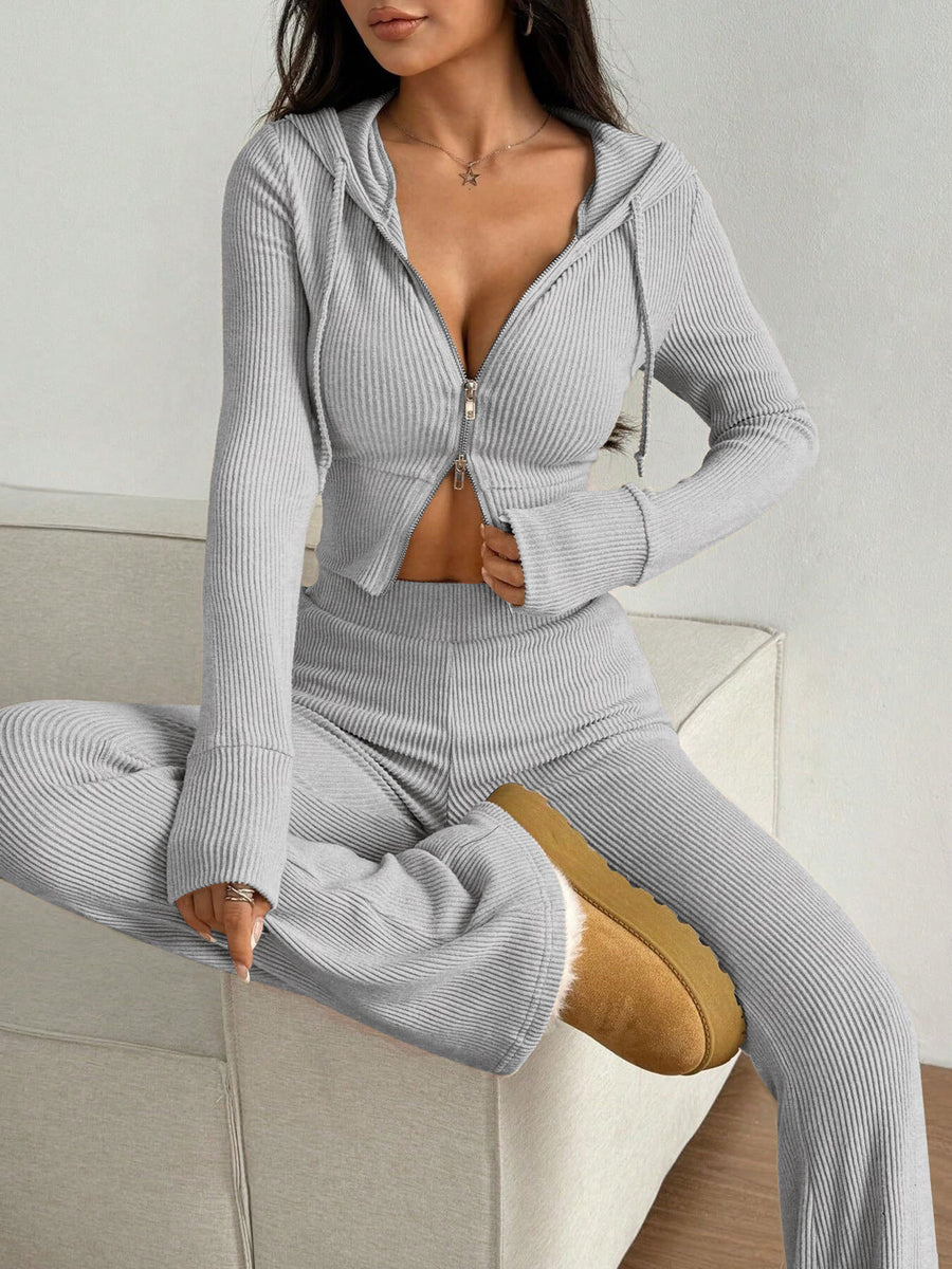 Black lounge set featuring ribbed and ribbed
