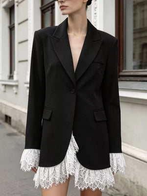 blazer in black featuring lace and regular fit