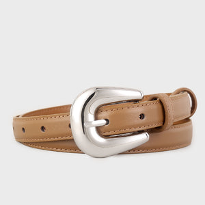 Men's brown leather belt with a silver buckle