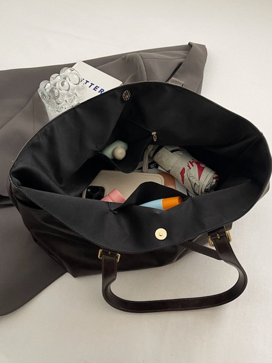 PU Leather Tote Bag in Black with adjustable straps