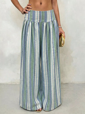 wide-leg pants featuring striped in gray with 100% polyester Care instructions: Machine wash cold texture