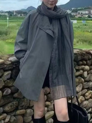 50% cotton, 50% brocade Care instructions: Machine wash cold trench coat in Dark Gray with relaxed silhouette