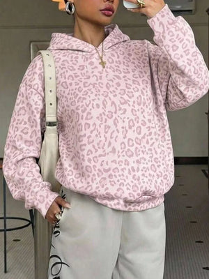 blush pink pullover hoodie with leopard and hooded