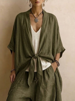 Black relaxed two-piece set with open-front