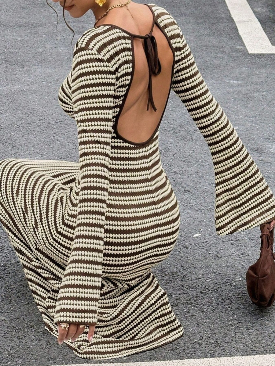 maxi dress featuring striped in Brown with 100% polyester Care instructions: Machine wash cold texture