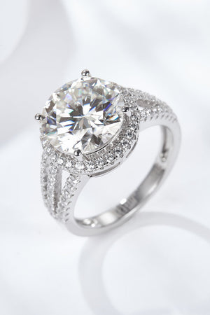 Silver split shank halo engagement ring with pave band