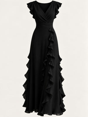 maxi dress in Navy with ruffled and maxi