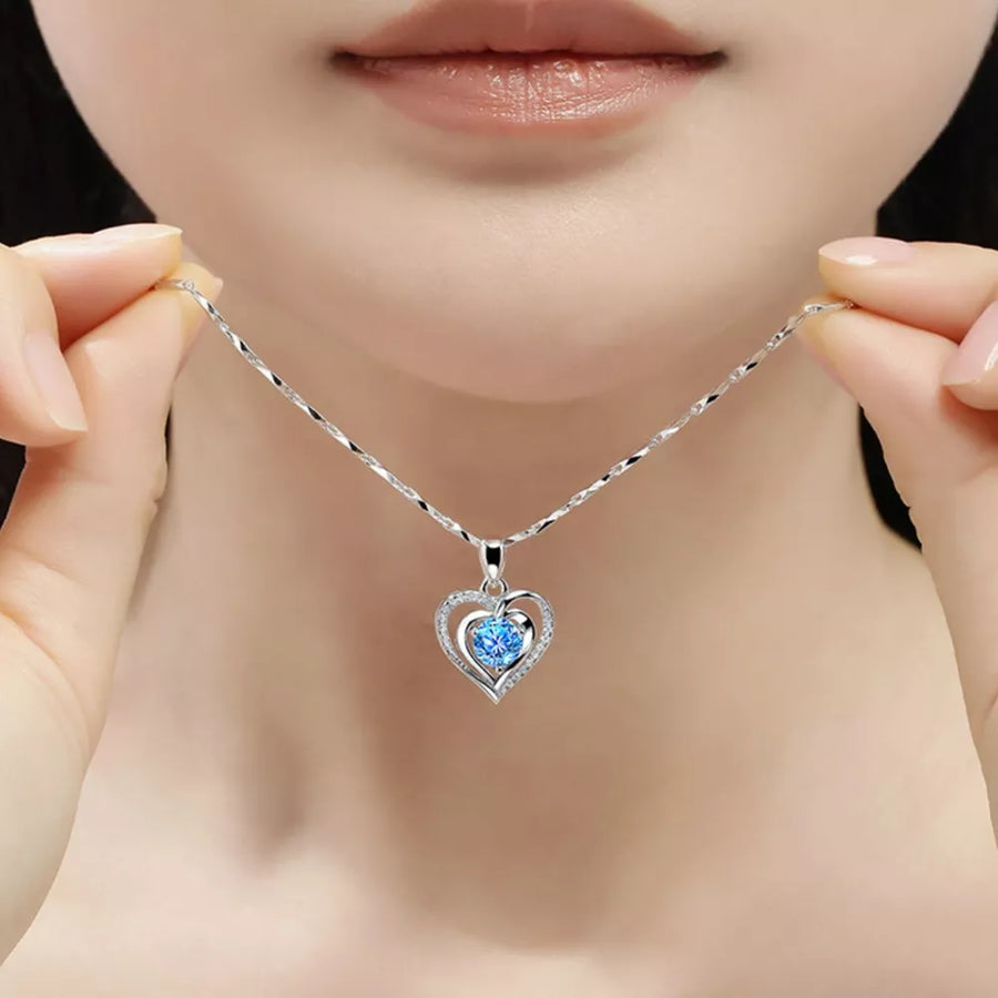 necklace in blue with heart pendant and short